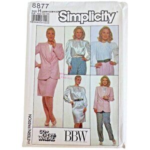 1988 Plus Size Simplicity Sewing Pattern 8877 Blouse Jacket Pant 28W 30W 32W‎ UC